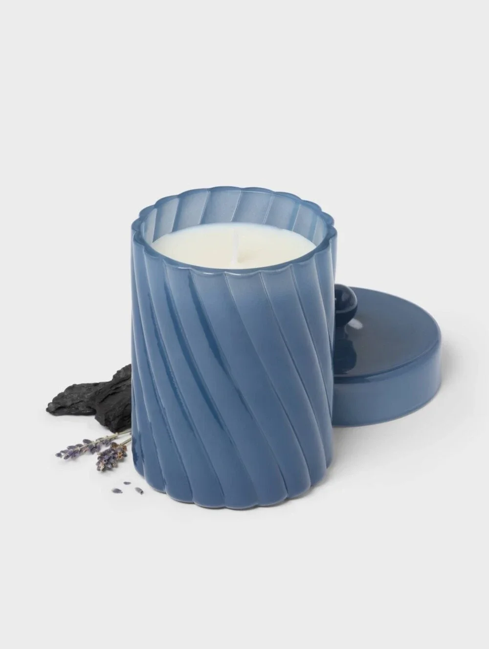 Threshold NWT 12oz Black Teakwood Scented Glass Jar Cadle With Knob Lid In Blue